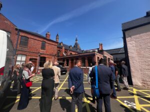 Guided tour group exploring the restored West Bromwich Town Hall