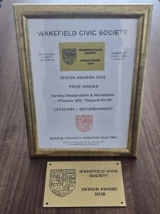 Wakefield Civic Society award plaque Phoenix Mill restoration Wakefield
